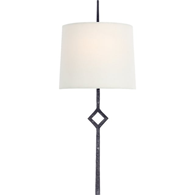 Cranston Small Sconce in Aged Iron with Linen Shade Designer: Studio VC Finish: Aged Iron Height: 16.25" Width: 6.5"...