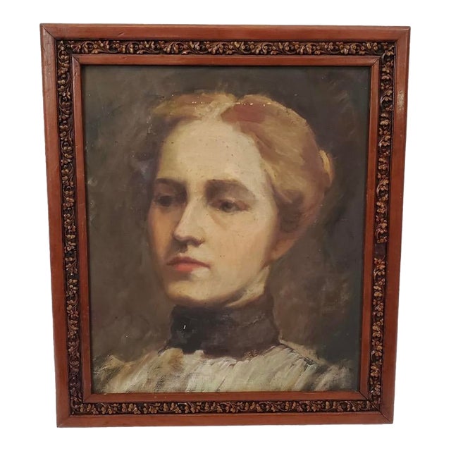 Antique Oil Portrait of a Young Woman For Sale