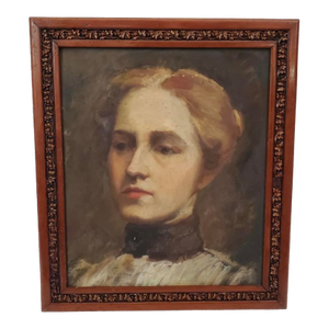 Antique Oil Portrait of a Young Woman