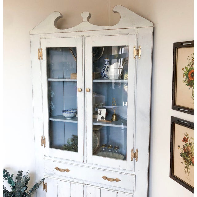 1920s Country White Farmhouse Corner China Cabinet | Chairish