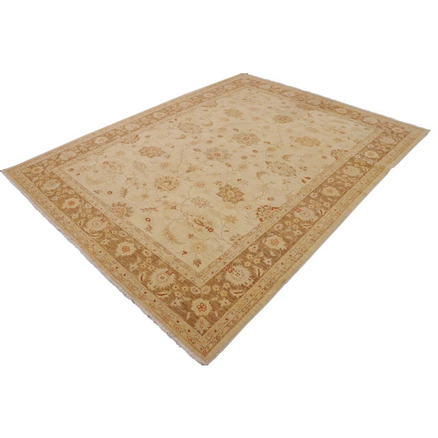 Shabby Chic Shabby Chic Ziegler Beige Brown Hand-Knotted Wool Rug-9'0'' X 11'9'' For Sale - Image 3 of 8