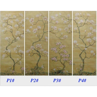 36" * H96"/Panel * 4ps,Brown-Yellow Magnolia Wallpaper, Magnolia‌ Wallpaper Mural, 4 Panels For Sale