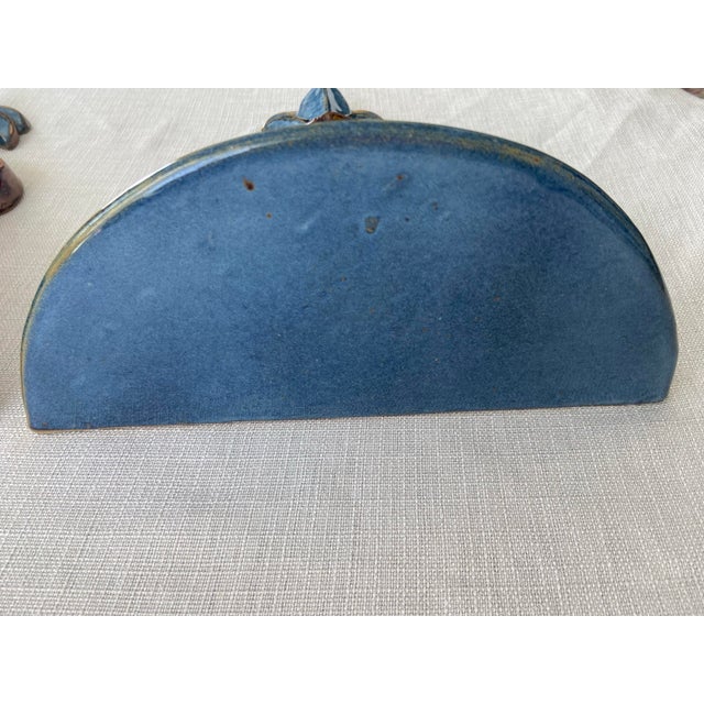 Vintage Ceramic Wall Brackets Sconces Fleur-De-Lis Blue and Brown Glazed – A Pair For Sale In Naples, FL - Image 6 of 8