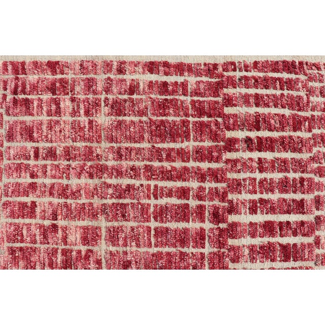 Modern Tribal Moroccan Rug With Geometric Design in Raspberry Red 4'7 X 11'7 For Sale - Image 11 of 12