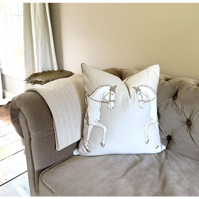 Marching Horses 20" Throw Pillow, Cream and Taupe For Sale In New York - Image 6 of 6