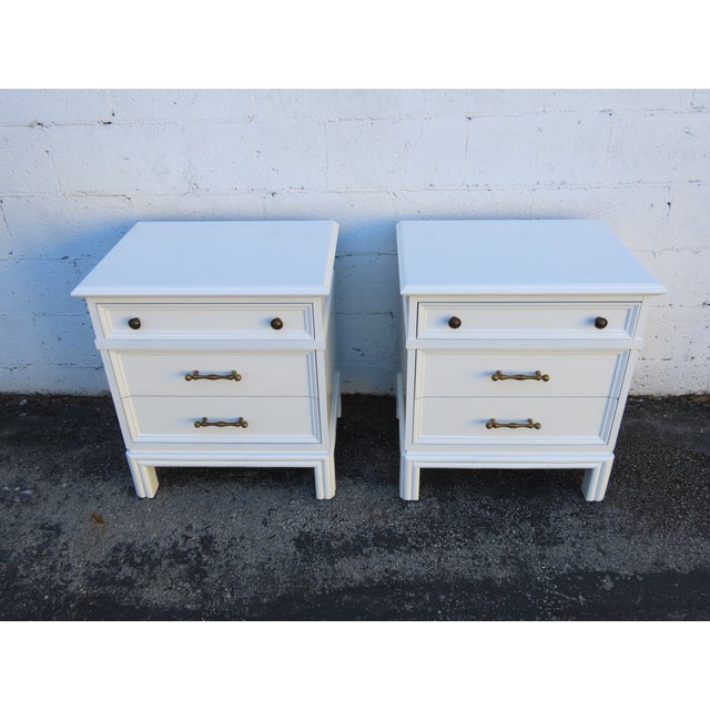 Hollywood Regency Brass Bamboo Handles Tall Nightstands End Tables a Pair 6352 For Sale - Image 9 of 18