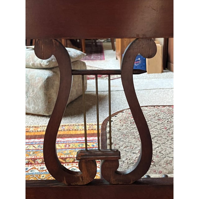 Wood Vintage Mahogany Lyre Back Telephone Table With Gossip Bench Seat For Sale - Image 7 of 13
