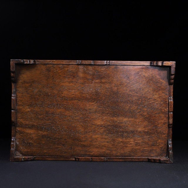 Art Deco Late 20th Century Zen-Style Huali Wood Handcrafted Tray With Mother-of-Pearl Inlay, Floral & Bird Motif Chinese Decorative Serving Tray For Sale - Image 3 of 10