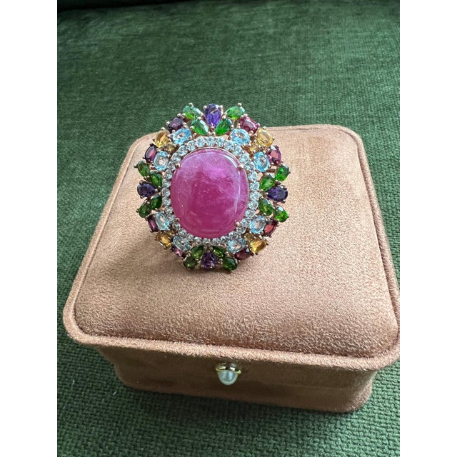 Bochic “Orient” Vintage Ruby, Sapphire & Multi Gem Ring - 18K Gold & Silver For Sale - Image 11 of 15
