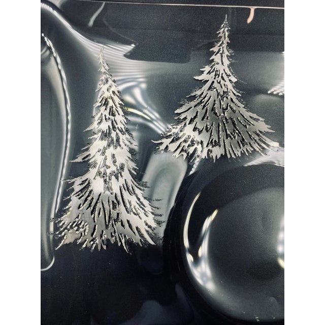 Dorothy Thorpe Vintage Dorothy Thorpe "Silver Fir Trees" Motif Bent Glass Platter With Silver Overlay Detail For Sale - Image 4 of 11