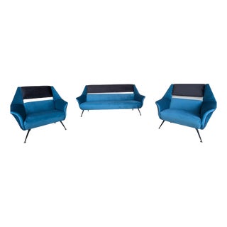 Velvet Living Room Set, 1960s, Set of 3 For Sale