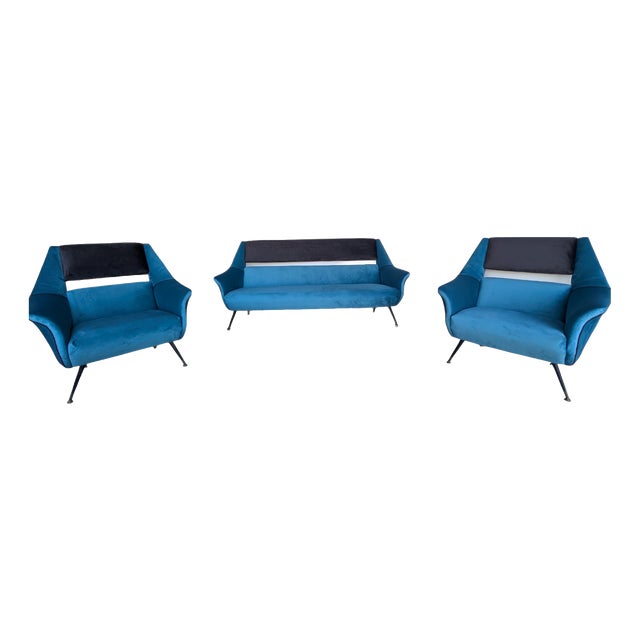 Velvet Living Room Set, 1960s, Set of 3 For Sale