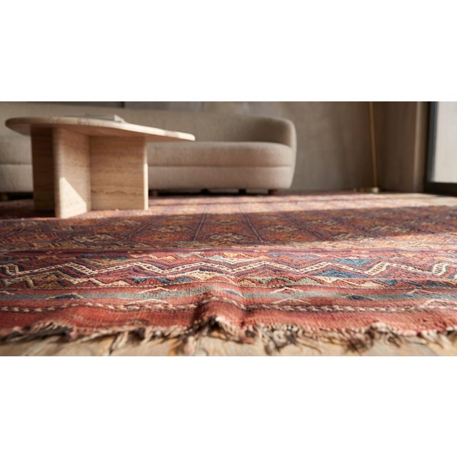 Red 1900s Multicolor Diamond Tribal Antique Persian Soumak Rug 6'4" X 10'9" Hand Knotted Wool Carpet For Sale - Image 8 of 8