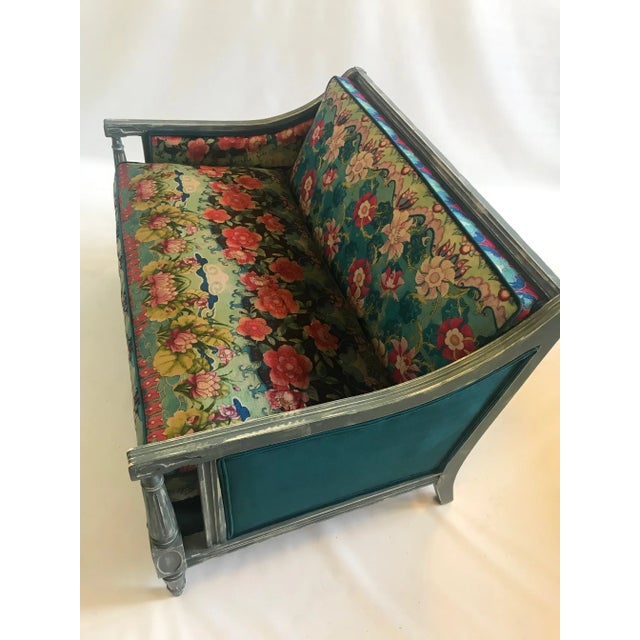Stunning Boho Chic vintage settee! The velvet, multi colored fabric on this is phenomenal! The distressed finish is a...