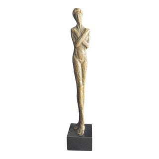 Brutalist Female Nude Metal Sculpture on Black Granite Base Total 20.25 Inches Tall For Sale