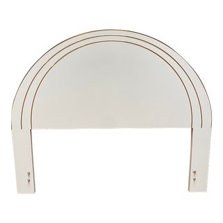 1980s Vintage Postmodern White and Gold Arched Headboard Queen For Sale