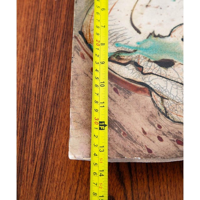 Mid Century Modern Art Pottery Tray Bull Cow Art Ceramic Decorative Raku Fired For Sale - Image 11 of 11