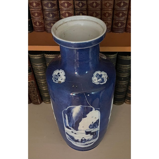 Antique Early 18th Century Chinese Powder Blue Kangxi Period Porcelain Rouleau Vase Circa 1700 For Sale - Image 9 of 18