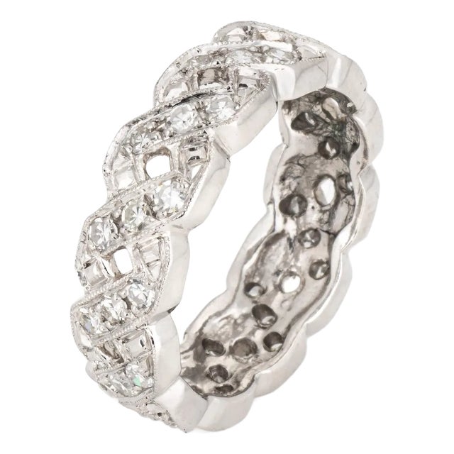 Circa 1920s Vintage Art Deco Diamond Band Sz 5.75 Platinum Braided Ring Eternity For Sale