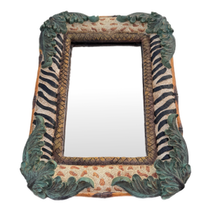 Late 20th Century Safari Animal Print With Faux Bamboo Accents Mirror