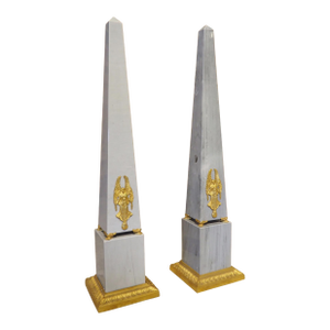 Pair of French Empire Style Blue Turquin Marble Obelisks, Early 1900s