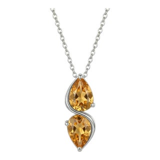Citrine Pear Cut Statement Necklace, 925 Silver Dainty Handmade Necklace For Sale