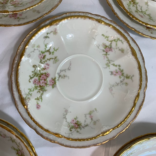 Mid 20th Century Theodore Haviland French Limoges Tea Cup Setting W/ Saucers and Small Plates, Delicate Sprays of Pink Flowers - Service for 4 For Sale In Chicago - Image 6 of 11
