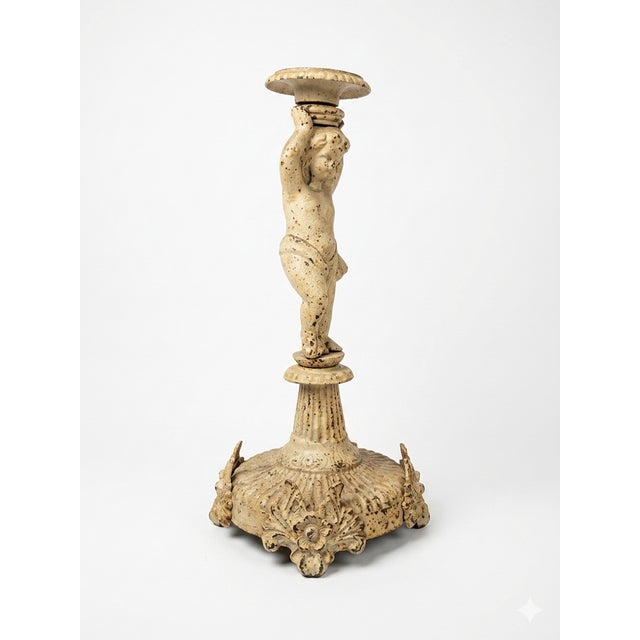 Metal Candelabrum with Cherub, 1920s For Sale - Image 4 of 4