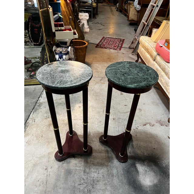 Vintage Pair of Green Stone Top Round Side Tables For Sale - Image 9 of 9