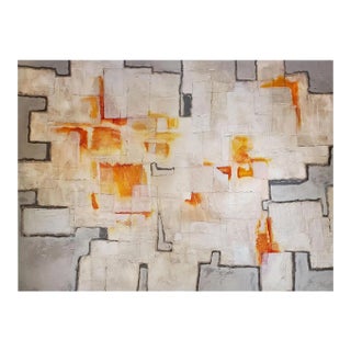 "Shadow Fires" Abstract Mixed-Media Painting in Orange, White & Gray by Louis Shields, 2017 For Sale