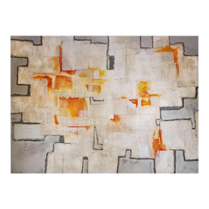 "Shadow Fires" Abstract Mixed-Media Painting in Orange, White & Gray by Louis Shields, 2017