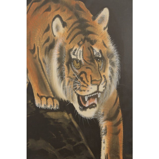 1970s Chinese Crouching Tiger Silk Paintings - A Pair For Sale In Philadelphia - Image 6 of 13