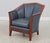 Arts & Crafts Stickley Cherry Blue Leather Club Chair For Sale - Image 3 of 16