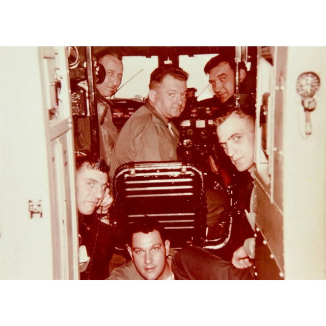 Rustic Vintage Military Flight Crew Crowded Airplane Cockpit Snapshot Photograph For Sale - Image 3 of 3