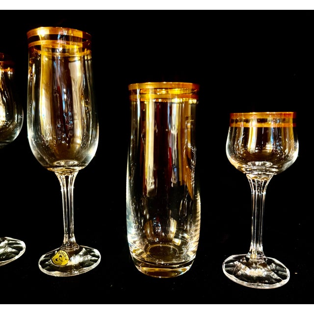 Mid 20th Century Bohemian Geneva Set of Crystal Gold Trimmed Barware - 21 pcs For Sale - Image 12 of 12