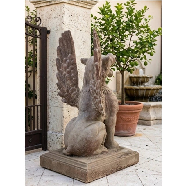 Pair of Monumental Neoclassical Cast Iron Winged Griffin Statues For Sale - Image 11 of 12