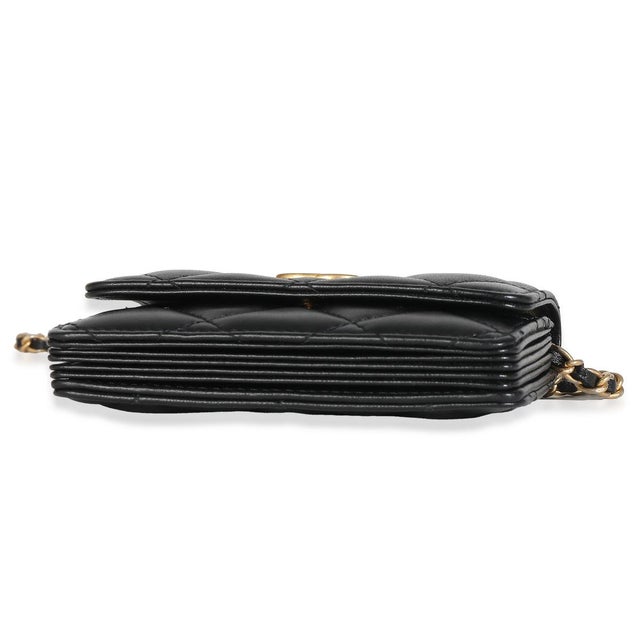 Chanel Black Quilted Lambskin Ruffled Card Holder On Chain For Sale - Image 4 of 8