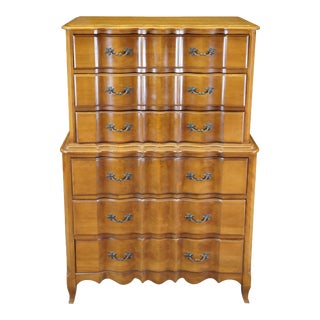 Mid 20th Century Mid Century Burns Case Goods French Provincial Walnut Tallboy Chest Dresser For Sale