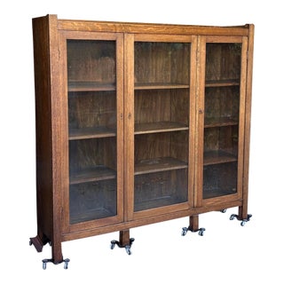 Antique Mission Oak 3 Door Cabinet or Bookcase For Sale