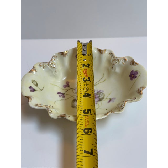 Ceramic Antique 1900s Limoges France Handprinted Floral Scalloped Edges Gold Trim Serving Dish 7" For Sale - Image 7 of 16