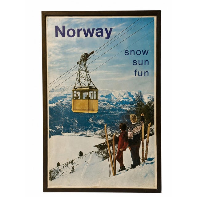 Blue Vintage Norway Snow Sun Fun Ski Travel Tourism Framed 1967 Poster 41"h For Sale - Image 8 of 10