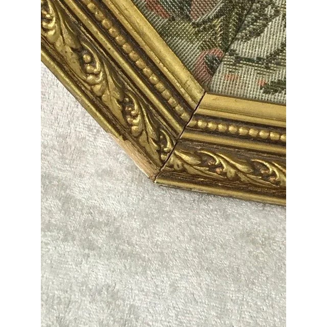 Vintage French Provincial Romantic Courting Couple Jacquard Woven Tapestry in Dimensional Octagon Gold Gilt Frame For Sale - Image 10 of 13
