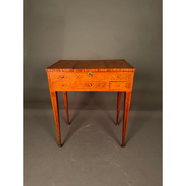 19th Century French Louis XVI Style Inlaid Mahogany Vanity With Mirror, Circa 1870 For Sale - Image 4 of 18