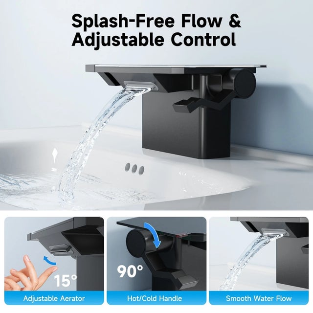 4-Inch Matte Black Dual-Handle Vessel Sink Faucet With Shelf For Sale - Image 9 of 10