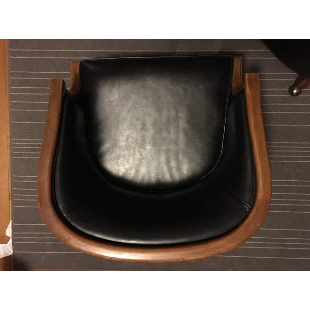 John Stuart Black Leather & Wood Bucket Chairs on Casters A Pair