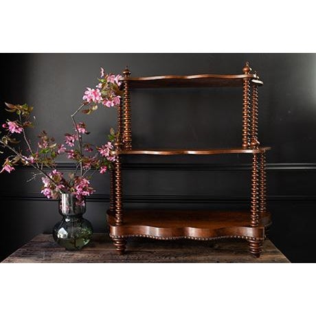 Brown Antique Victorian Spool Turned Etagere, Tabletop Display Shelf With Serpentine Front For Sale - Image 8 of 17