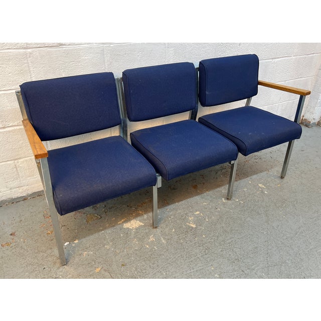 Mid 20th Century Mid-Century Vintage Chrome Three Seat Airport Bench For Sale - Image 5 of 14