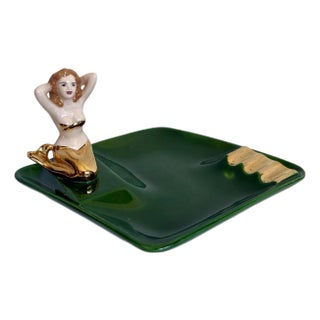 Vintage Bathing Beauty Mermaid Figural Ceramic Ashtray Catchall by Holland Mold For Sale