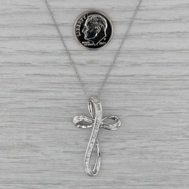 Modern 0.50ctw Diamond Stylized Cross Pendant Necklace 14k White Gold 18" Rope Chain For Sale - Image 3 of 6