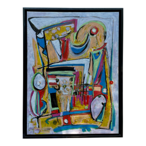 Listed John Schwab Original Oil Abstract Painting Cubism MCM